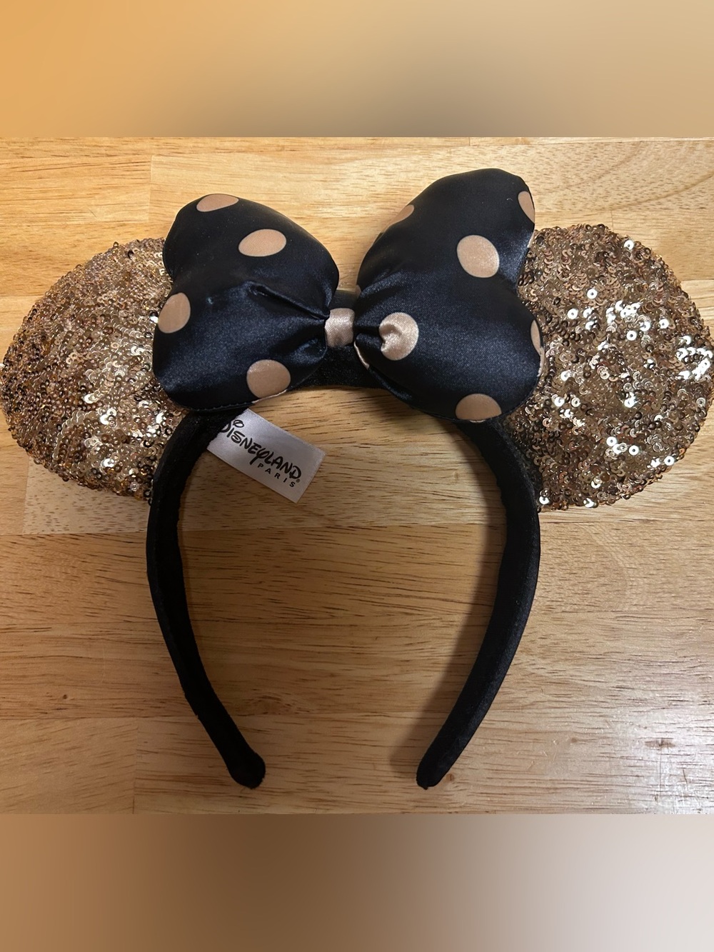 Disney Gold Sequin & Black Polka Dot Minnie Ears Headband